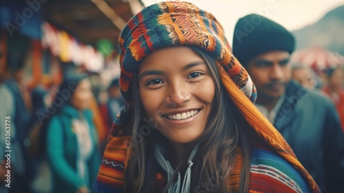 Ecuadorian woman beaming with joy. GENERATE AI