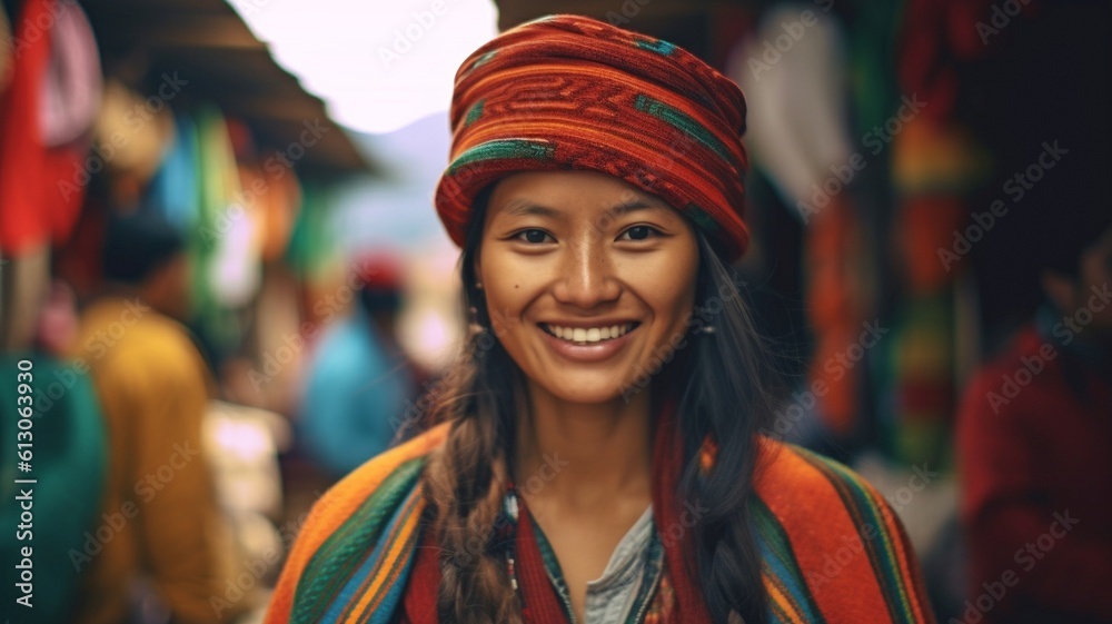 Ecuadorian woman beaming with joy. GENERATE AI