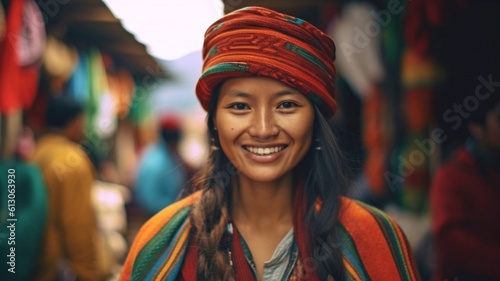 Ecuadorian woman beaming with joy. GENERATE AI photo