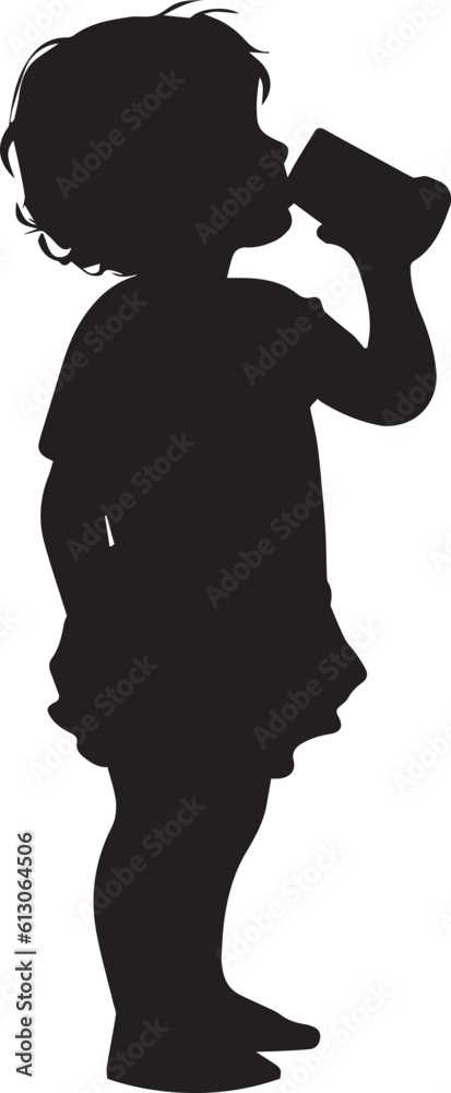 a cute child drink water vector silhouette