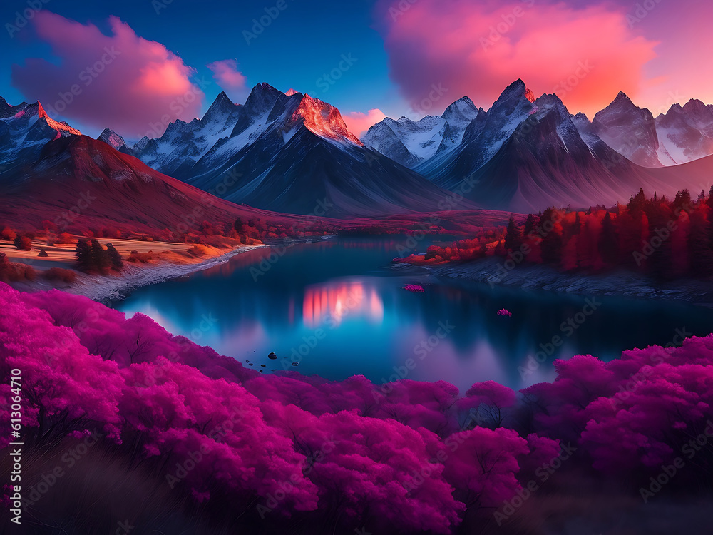 Create a stunning landscape photo with vibrant colors and breathtaking scenery AI Generated