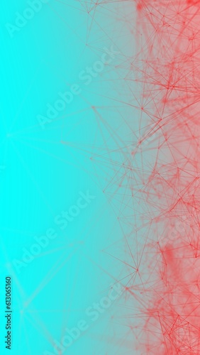 Blue red gradient vertical phone wallpaper. Fantasy abstract technology, engineering and science background with particles and plexus connected lines. Wireframe 3D illustration and copy space