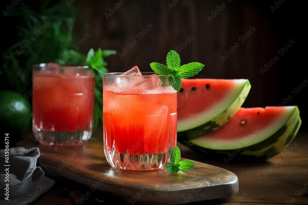 watermelon cocktail with mint leaves watermelon cocktail with mint leaves