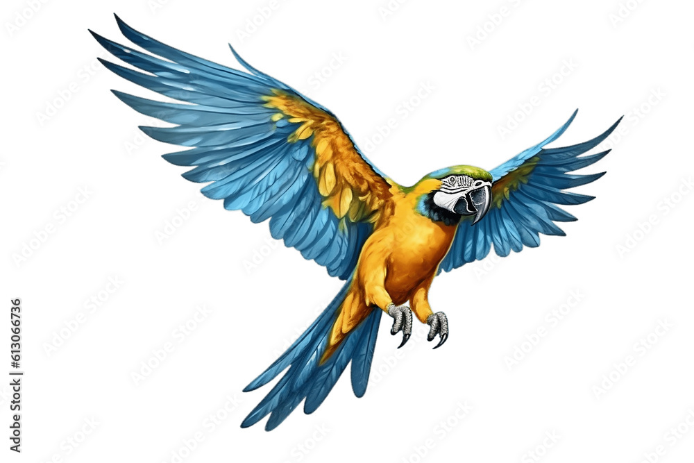 Colorful Blue and Yellow Macaw Parrot on a Transparent Background. Generative AI