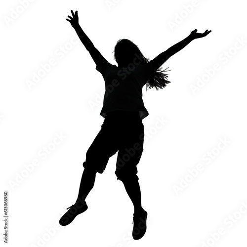 Girl silhouette jumping on a joyful celebration, generative ai