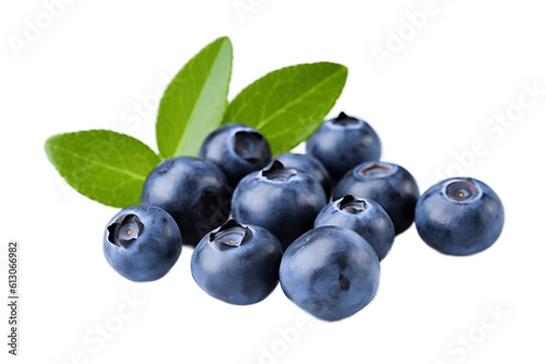 Blueberries with Leaves on a Transparent Background. Generative AI