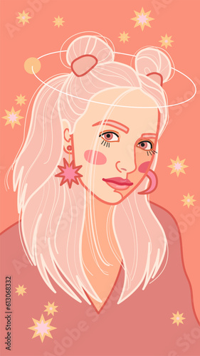an illustration depicting a young blonde girl in a delicate color scheme