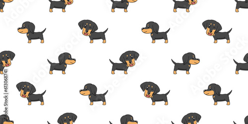 Vector cartoon dachshund dog seamless pattern background for design.
