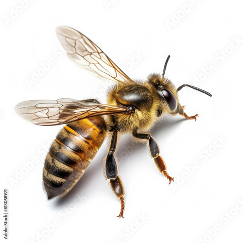 a stunning bee is flying isolated on white background, Ai generative. © tope007