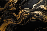 Black Liquid Marble Background with Gold Viens. Fluid Black and Golden Marble Texture. Luxury Modern Backdrop for banner, invitation, greeting card. Generative ai