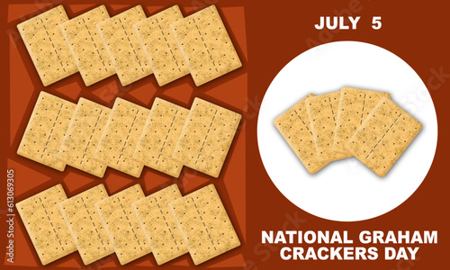 Graham Crackers is neatly structured and the text is bold. Graham crackers include graham flour, bran and seeds. Celebrating National Graham Crackers Day July 5th
