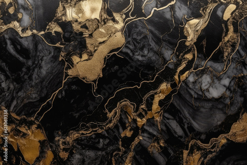 Black Marble Background with Lots Gold Veins. Luxury Black Gold Marbled Backdrop. Generative ai