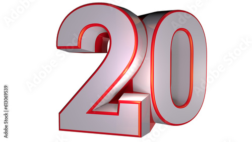 White 3d number design number 20