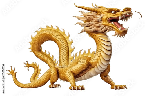 Chinese Golden Dragon on a Transparent Background. Generative AI © Haider