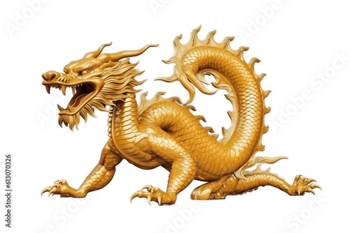 Chinese Golden Dragon on a Transparent Background. Generative AI