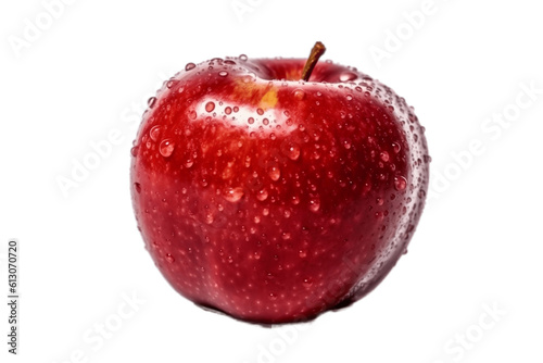 Red Apple with Water Drops on a Transparent Background. Generative AI