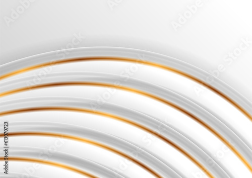 Grey and golden smooth waves abstract elegant background. Vector design