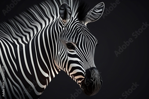 Zebra skin pattern background. Zebra stripes black and white background. Zebra portrait. generative AI.