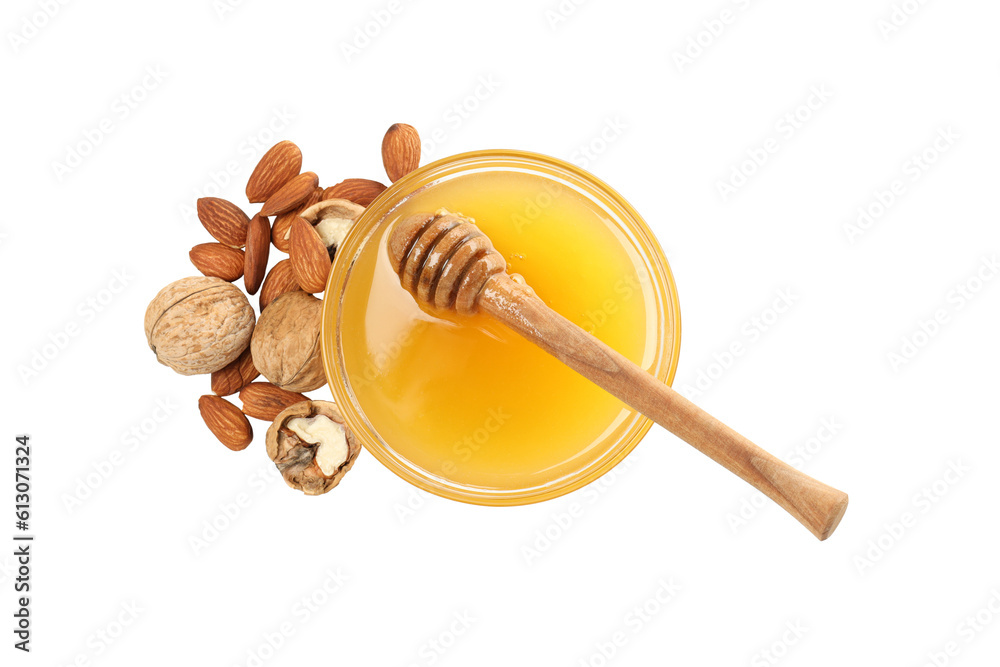 PNG, honey with nuts, isolated on white background PNG, honey with nuts, isolated on white background