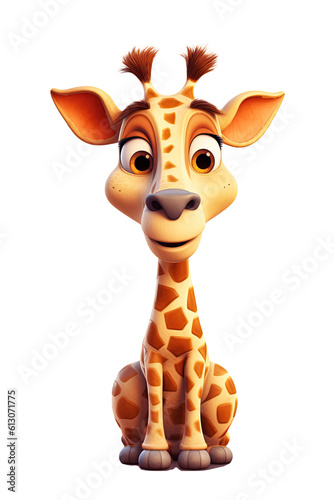 cartoon character cute giraffe on a white isolated background. Generative AI illustration
