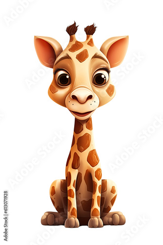 cartoon character happy giraffe on a white isolated background. Generative AI illustration