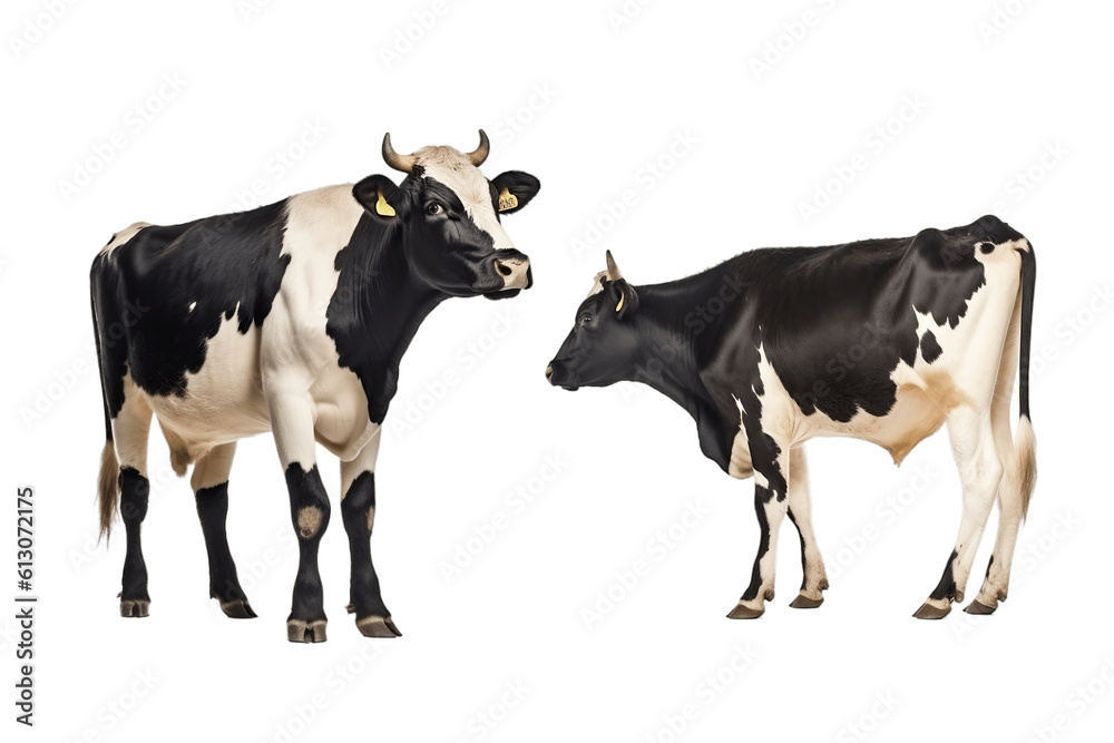 Isolated White and Black Cow on a Transparent Background. Generative AI