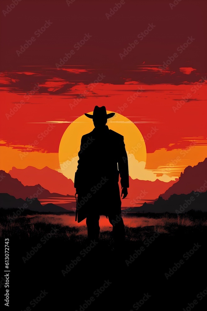 gunslinger with cowboy hat and coat in western environment background