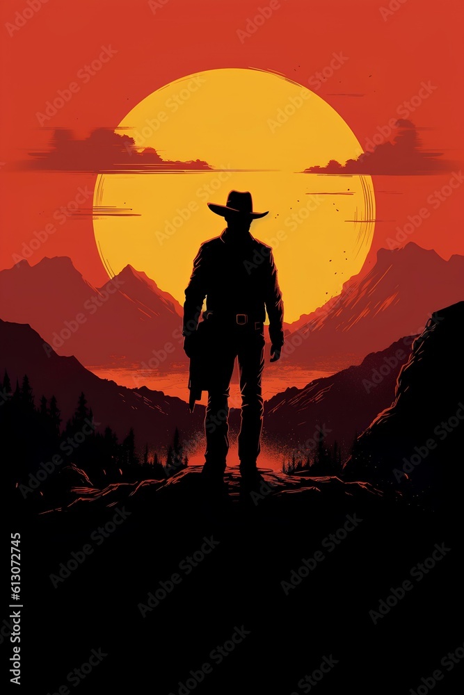 gunslinger with cowboy hat and coat in western environment background