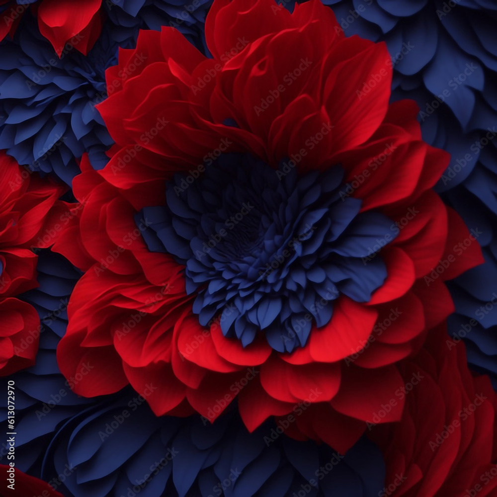 blue and red color flower closeup. Ai Generative