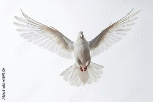 Isolated White Dove on a White Background. Generative AI