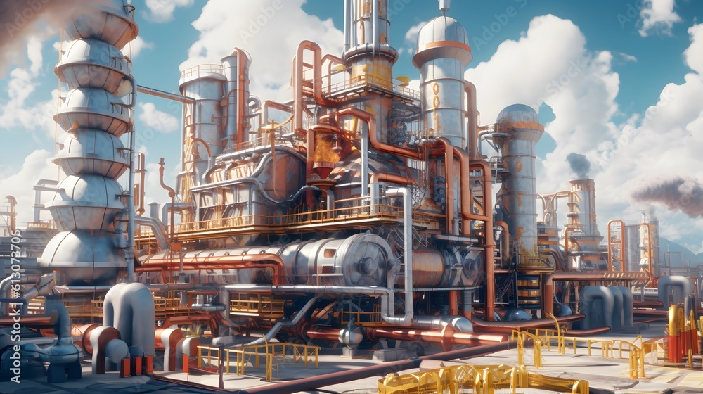 Petrochemical plant illustration. Generative AI