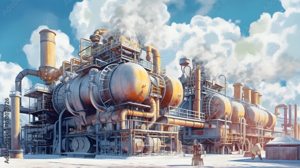 Petrochemical plant illustration. Generative AI