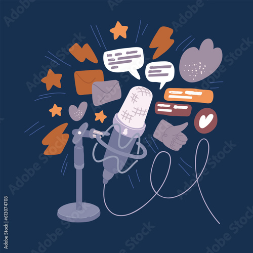 Cartoon vector illustration of vintage old microphone