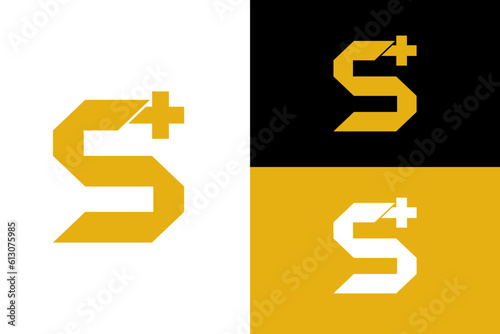 Initial S plus logo design icon template element stock vector