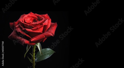one stalk of red rose closeup photoshoot with dark background