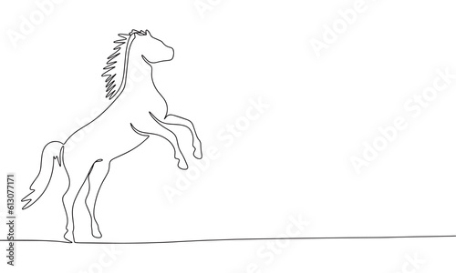 Continuous line drawing of horse or rearing horse. Vector illustration as line art outline wallpaper for minimal poster, template, banner