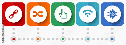 Web and internet vector icons, miscellaneous square icon set such as chain, arrows, finger, signal and chip for webdesign and mobile applications, flat design infographic template in eps 10