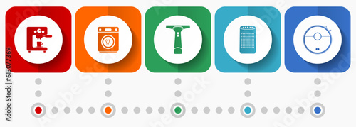 Home appliances vector icons, miscellaneous square icon set such as coffe maker, dryer, window cleaner and vacuum cleaner for webdesign and mobile applications, flat design infographic template