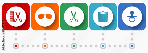 Lifestyle vector icons, miscellaneous square icon set such as barber, sun glasses, scissors, weight and nipple for webdesign and mobile applications, flat design infographic template in eps 10