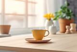 beautiful closeup view of morning cup with blur background