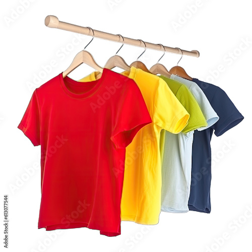 T-shirts hanging on a clothes line, isolated on transparent background. Laundry concept
