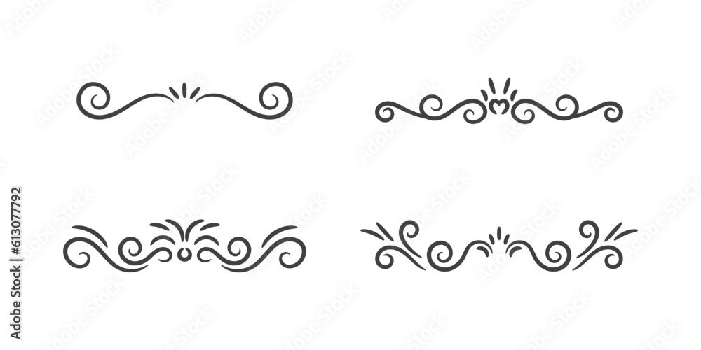 Hand drawn art swirl frame borders ornament set vector illustration on white background. Hand drawn art swirl frame borders ornament set vector illustration on white background.