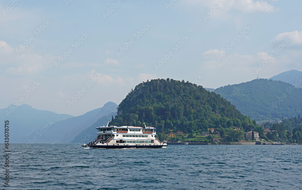 A ferry on the lake Como, near the town of Bellagio 