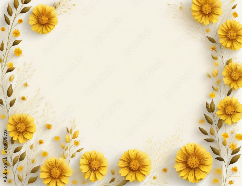 branch with yellow flowers on a white background, Beautiful hand drawn floral background design, frame, bouquet for greeting card, cherry blossom background, flowers background, Generative AI branch with yellow flowers on a white background, Beautiful hand drawn floral background design, frame, bouquet for greeting card, cherry blossom background, flowers background, Generative AI