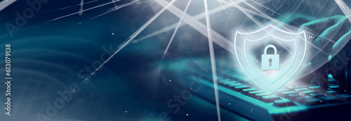 Cyber, personal data, privacy and information security. Internet networking  protection security system concept. Padlock icon on tech code background.