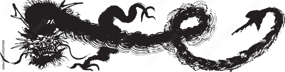 Obraz premium 龍 辰年 手書きの毛筆イラスト