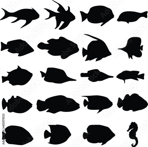 Set of tropical fish silhouettes
