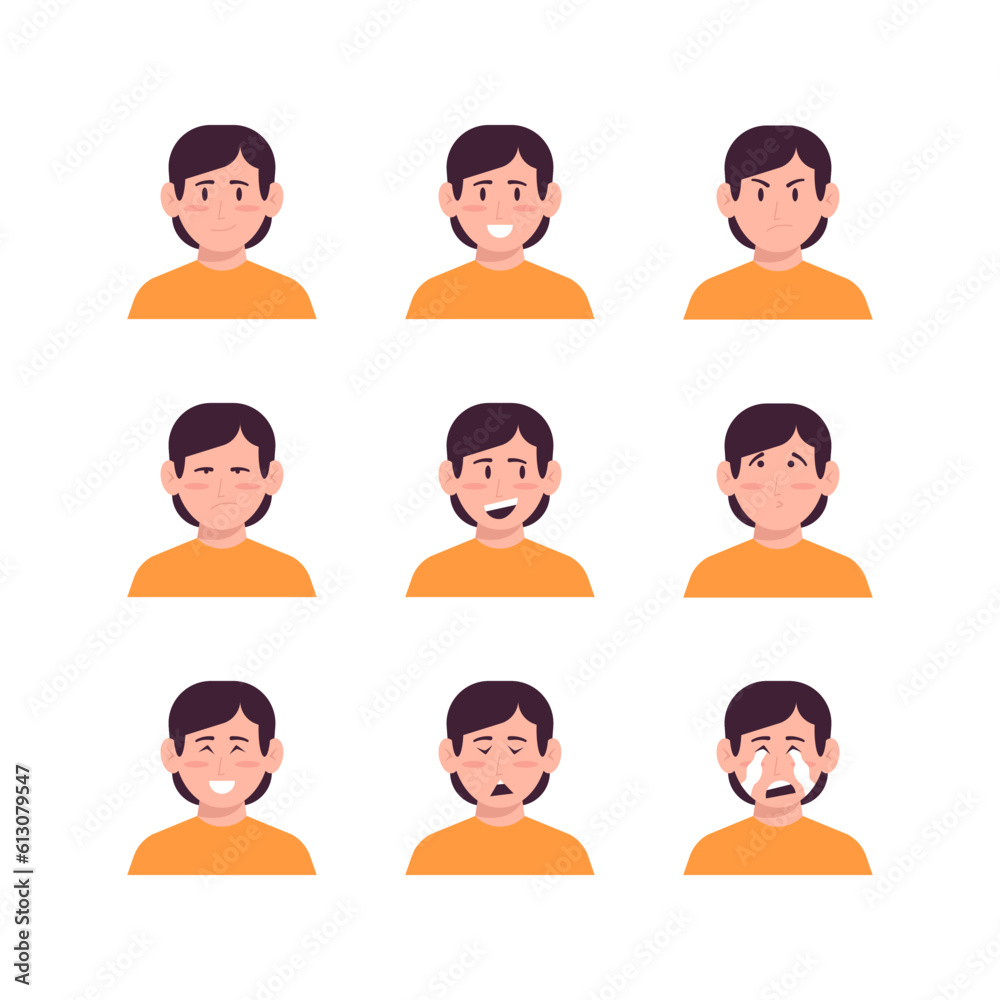 Set Of Young Man Face Expression Avatars Vector
Set Of Young Man Face Expression Avatars Vector