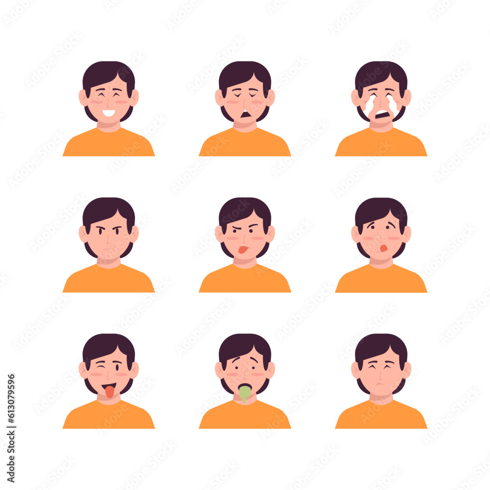 Set Of Young Man Face Expression Avatars Vector
Set Of Young Man Face Expression Avatars Vector