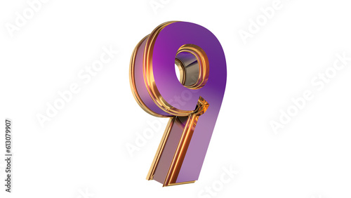 Bold gold purple 3d number design